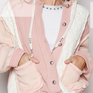 NWT POL Pink mix media hoodie